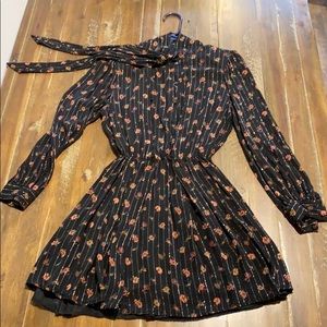 Black, Long Sleeve Dress in Floral Print